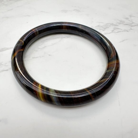 Jewelry - Vintage Art Glass Bangle Bracelet With Multicolor Swirls and Polished Finish
